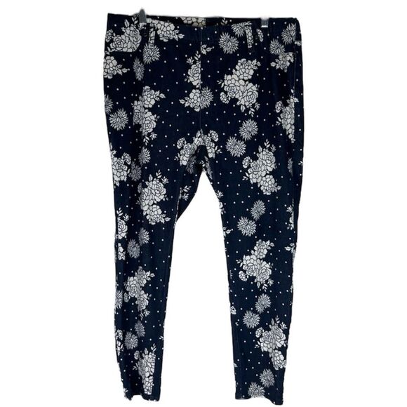 Terra & Sky Leggings Women’s Plus Size Blue White Floral Polka Dot Pull On 1X - Picture 1 of 11